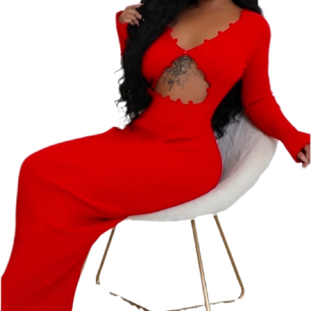 Elegant Red Cutout Maxi Dress